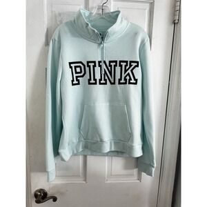 Victoria Secret‎ Women's Sz L Blue Green 1/4 Zip Sweatshirt Classic Logo Comfy